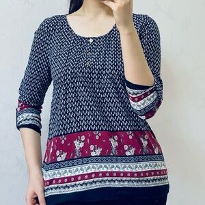 Black and Burgundy Patterned Woman’s Top Stylish Comfortable